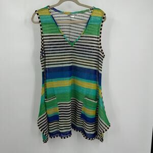 Mirror Image Womens Pullover Mesh Dress / Top Sz M Striped Asymmetrical Festival